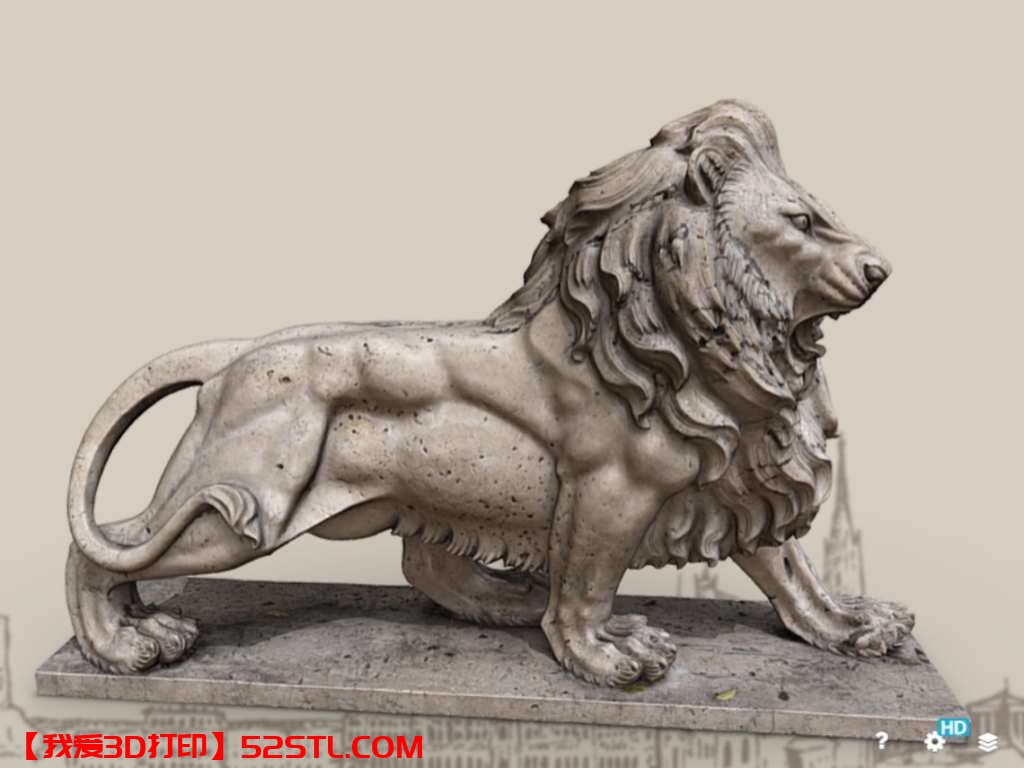 怒吼的雄狮雕像-3d打印模型obj