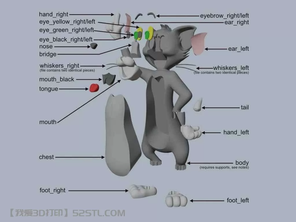 汤姆猫分体模型-3d打印模型stl