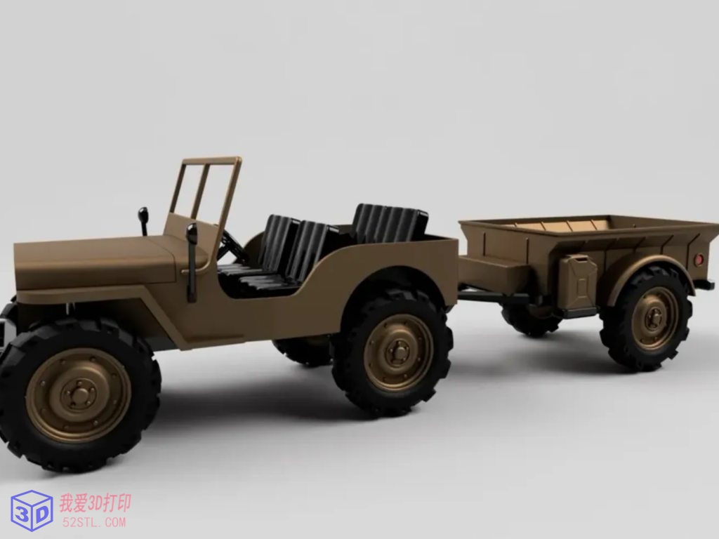 威利吉普车拖车-3d打印模型stl零件图