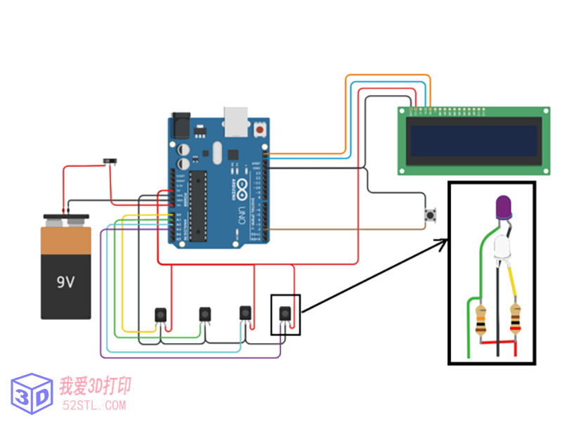 硬币分拣机/计数器(含Arduino源代码)-3d打印模型stl电路接线图