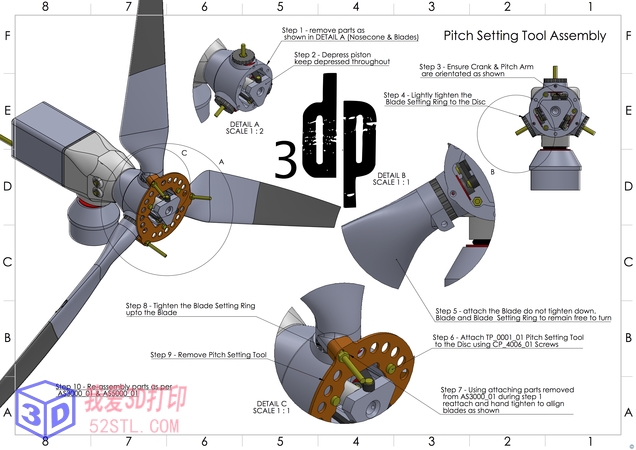 MKIII50瓦3d可打印风力涡轮机-3d打印stl文件下载装配图