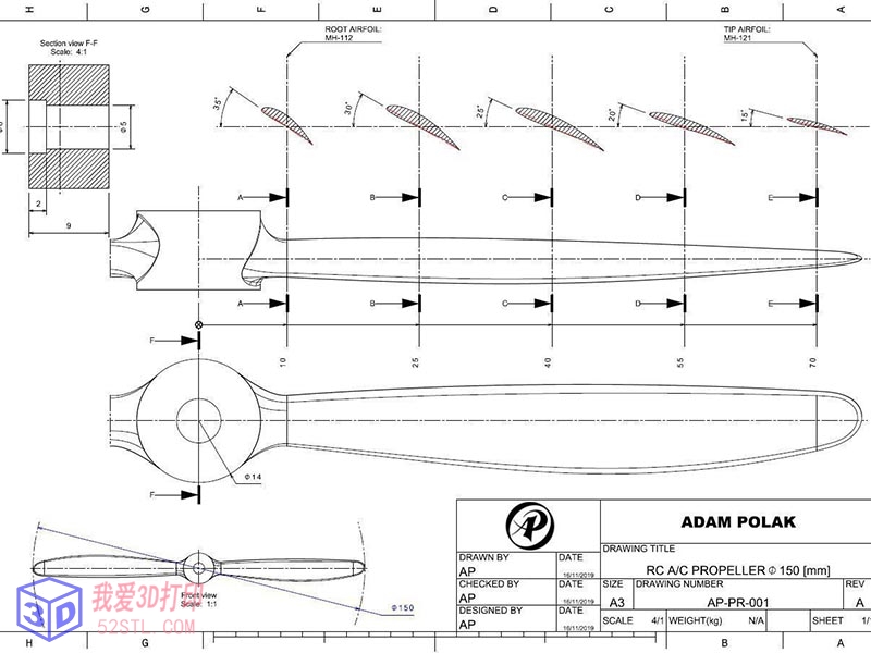 遥控飞机三叶螺旋桨-3d打印模型stl下载图纸