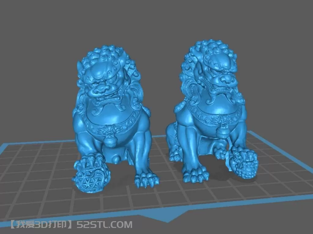 石狮子公母一对雕像摆件-3d打印模型stl下载-百度网盘云下载【我爱3D打印】
