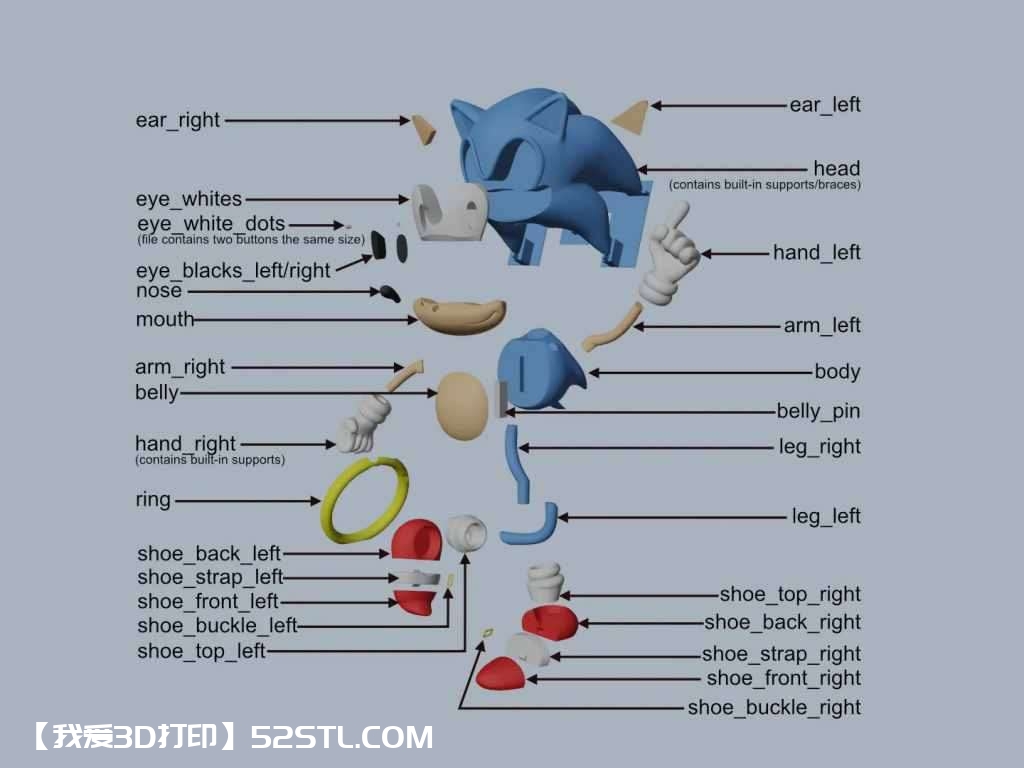 经典索尼克-3d打印模型stl组装图