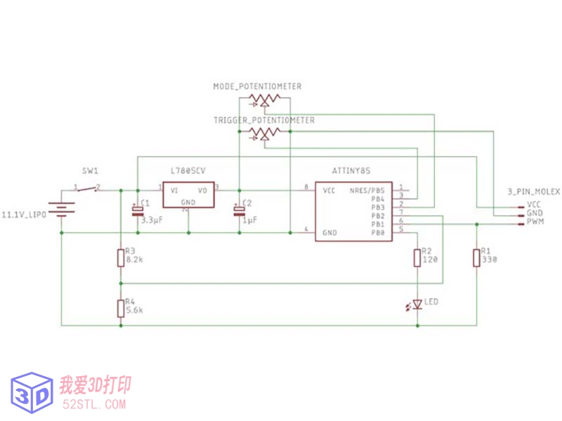 3d打印2.5瓦激光枪-3d打印模型stl电路图