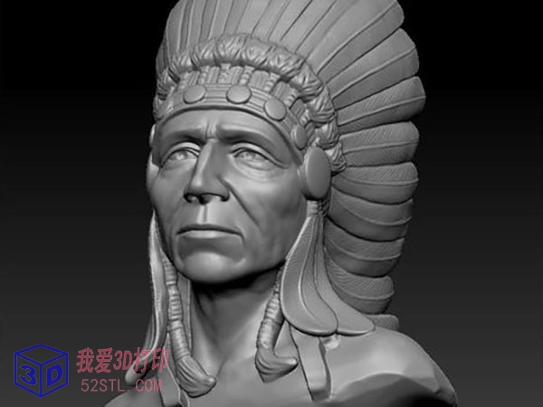 美国印第安人头像雕塑-3d打印模型stl效果图