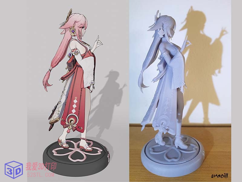 原神游戏手办-八重神子狐狸小姐YaeMiko手办-3d打印模型stl实物图