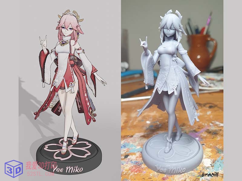 原神游戏手办-八重神子狐狸小姐YaeMiko手办-3d打印模型stl实物图