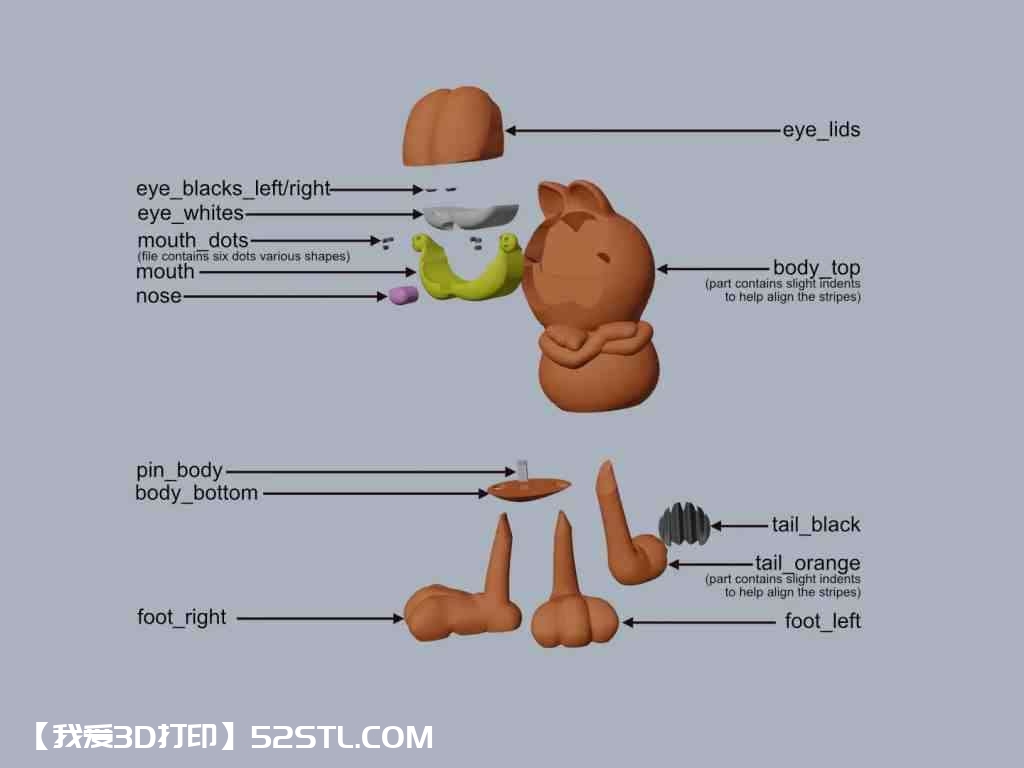 傲娇的加菲猫-3d打印模型stl组装图