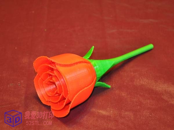 带茎带叶的玫瑰-3d打印模型stl下载实物图