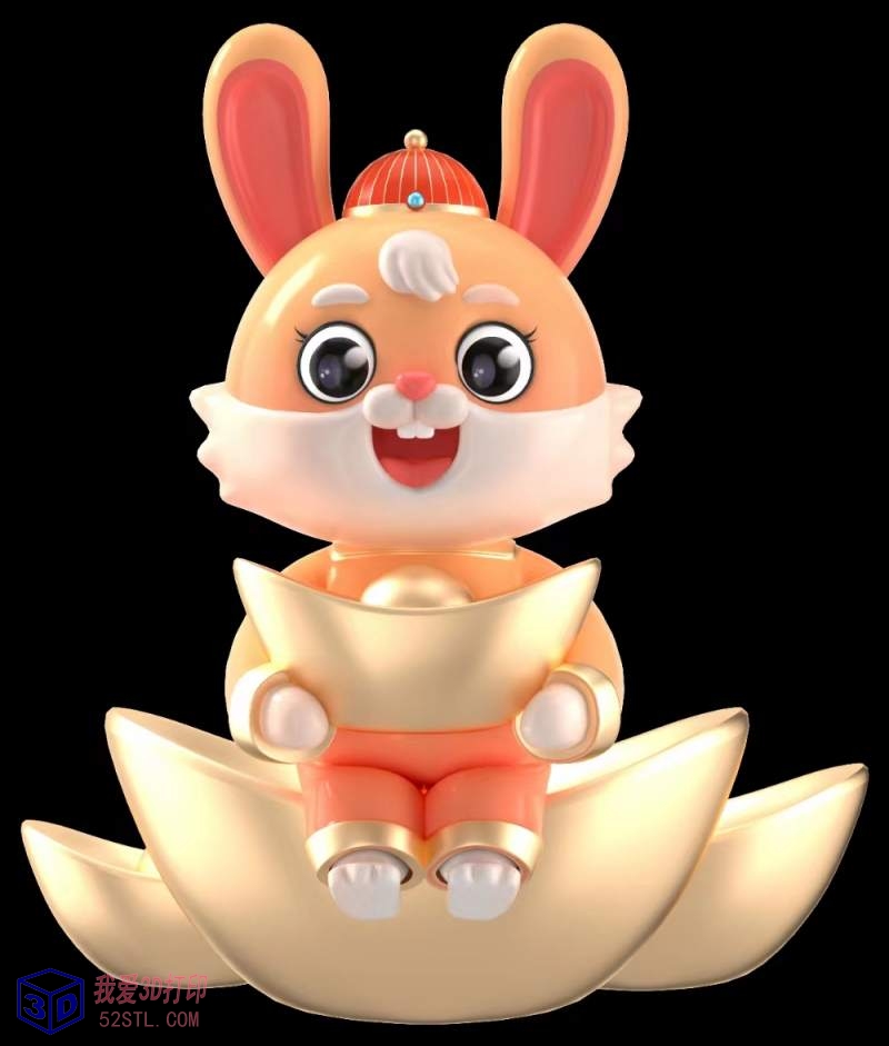 兔年大吉之财神兔-3d打印模型stl免费下载-百度网盘云下载【我爱3D打印】