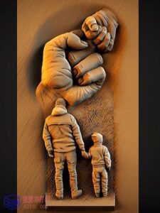 父与子高精度浮雕-3d打印模型stl-【我爱3D打印】