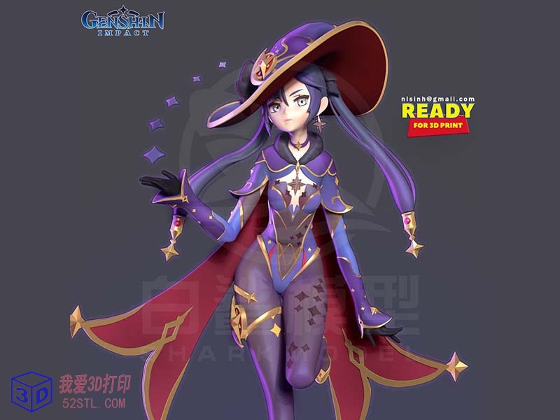 原神-莫娜Mona站立版手办-3d打印模型stl格式-百度网盘下载【我爱3D打印】